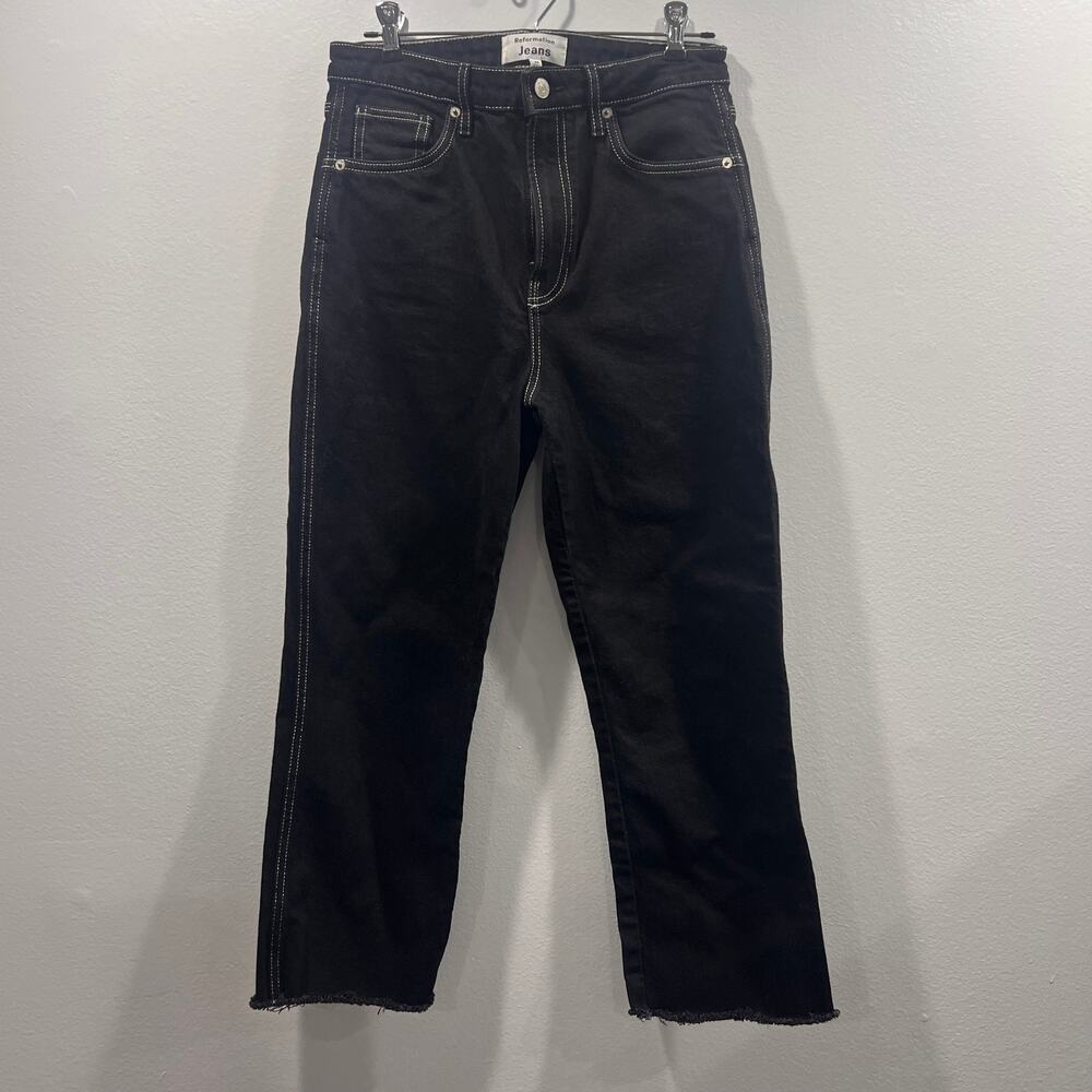 Reformation Sierra High Rise Straight Long Jeans Black Size 29 Inseam 22"